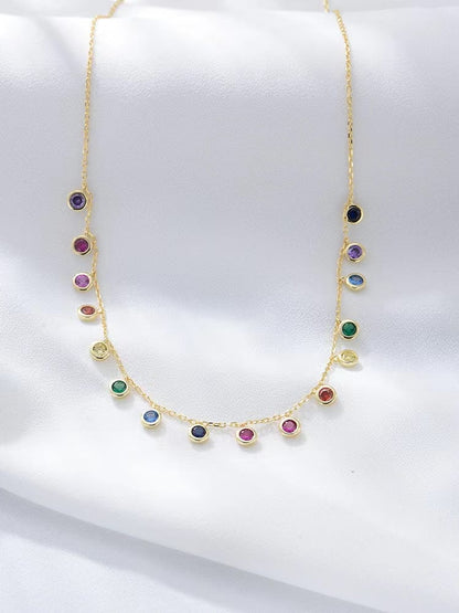 925 Sterling Silver Cubic Zirconia Multi-Color Necklace