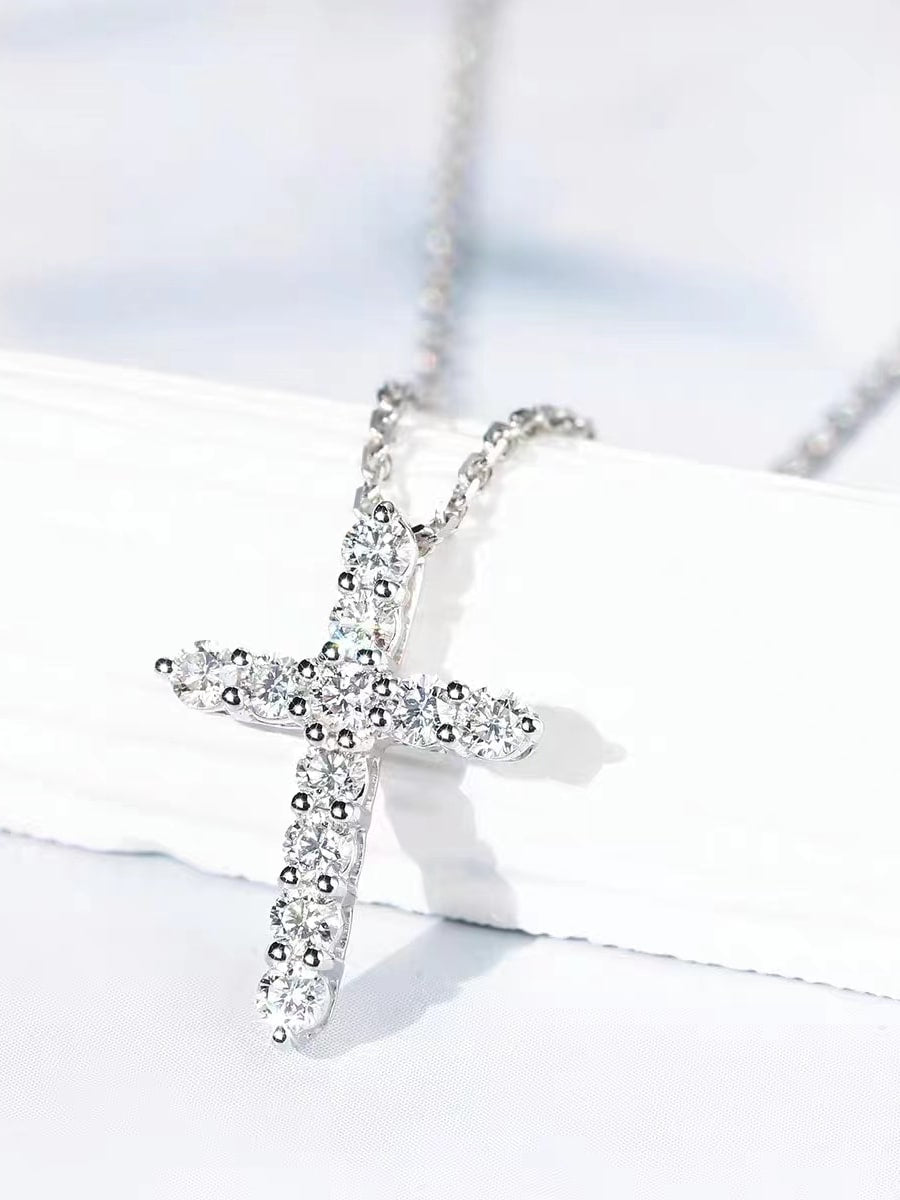 925 Sterling Silver Cubic Zirconia Cross Necklace