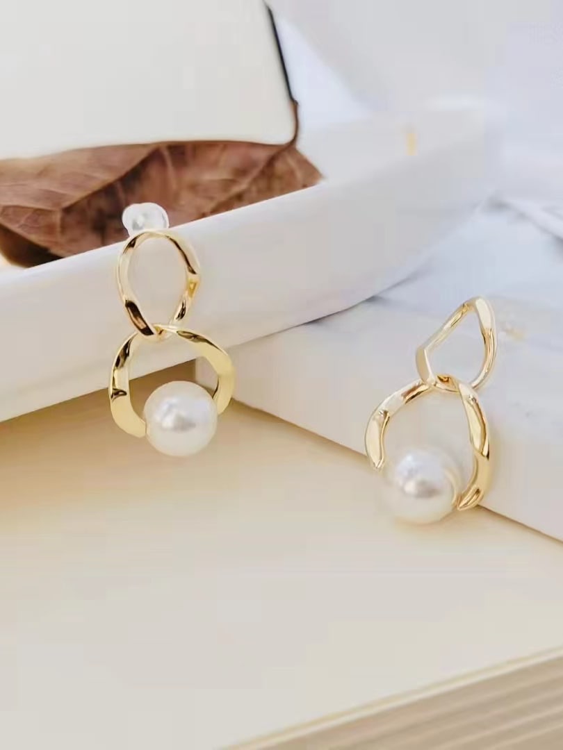 Gold Plated Imitation Pearl Drop Earrings