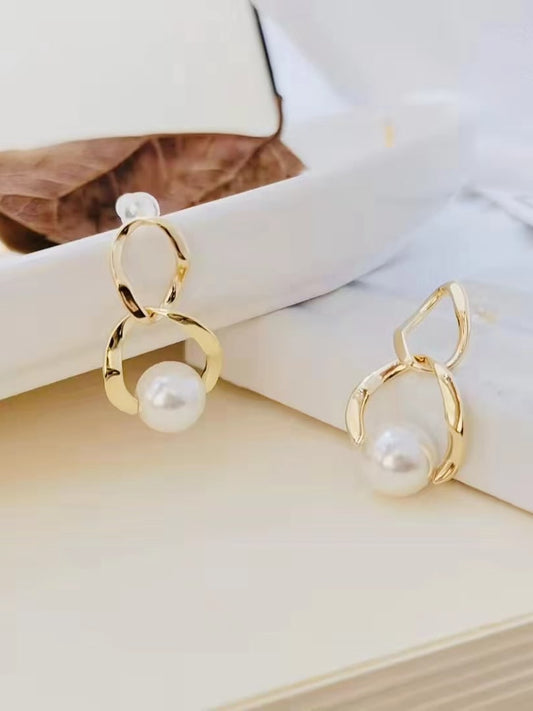 Gold Plated Imitation Pearl Drop Earrings