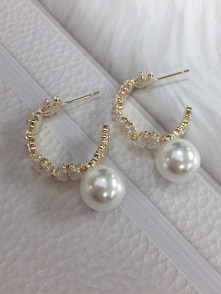 Gold Plated Pearl Hoop Earrings