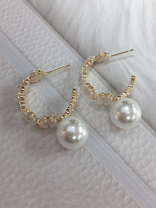 Gold Plated Pearl Hoop Earrings