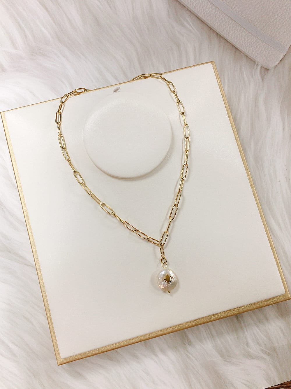 Gold Plated Chain Necklace with Pearl