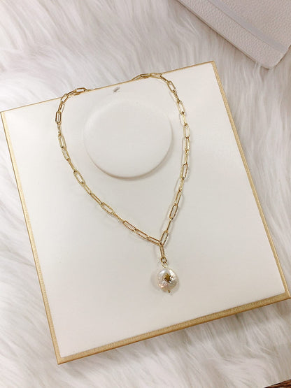 Gold Plated Chain Necklace with Pearl