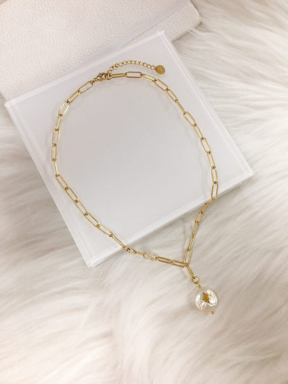 Gold Plated Chain Necklace with Pearl