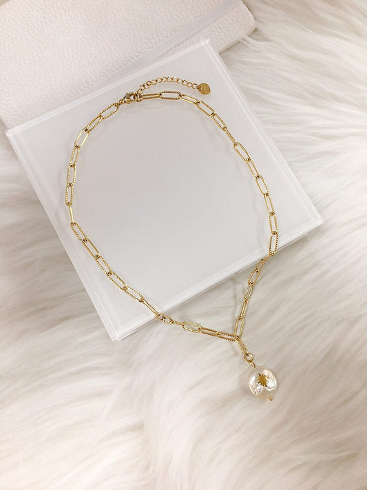 Gold Plated Chain Necklace with Pearl