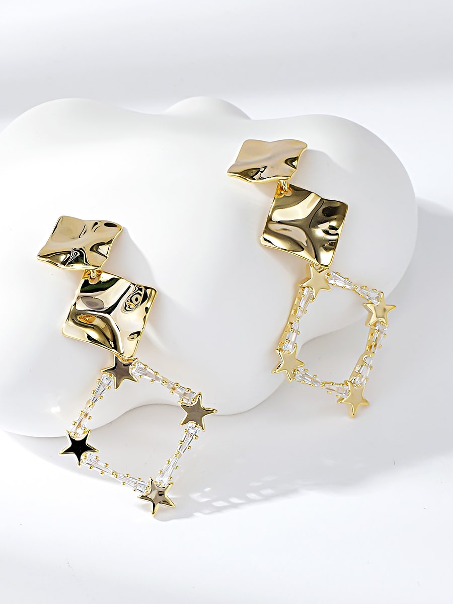 Cubic Zirconia Square Drop Earrings