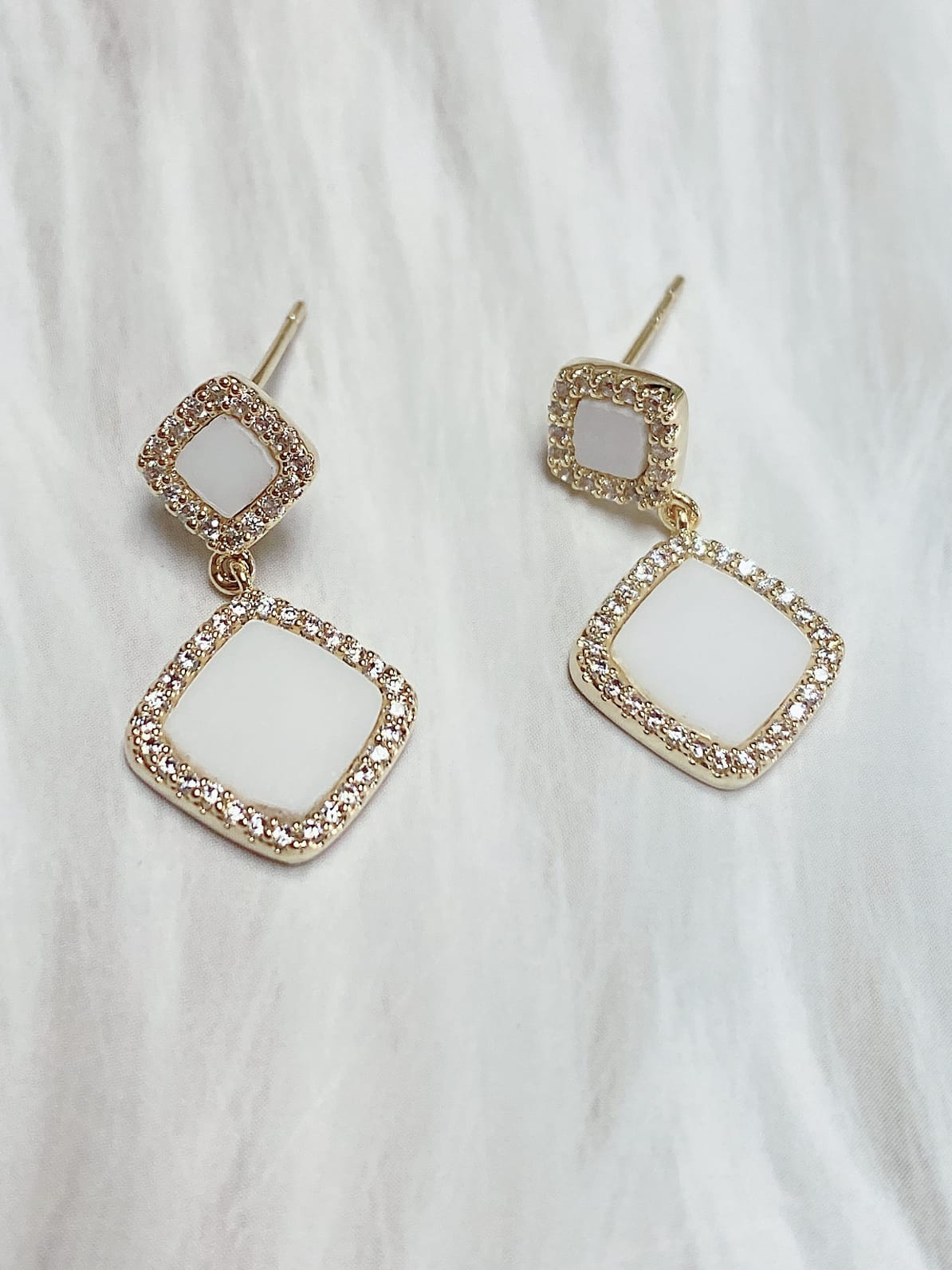 Cubic Zirconia Square Drop Earrings
