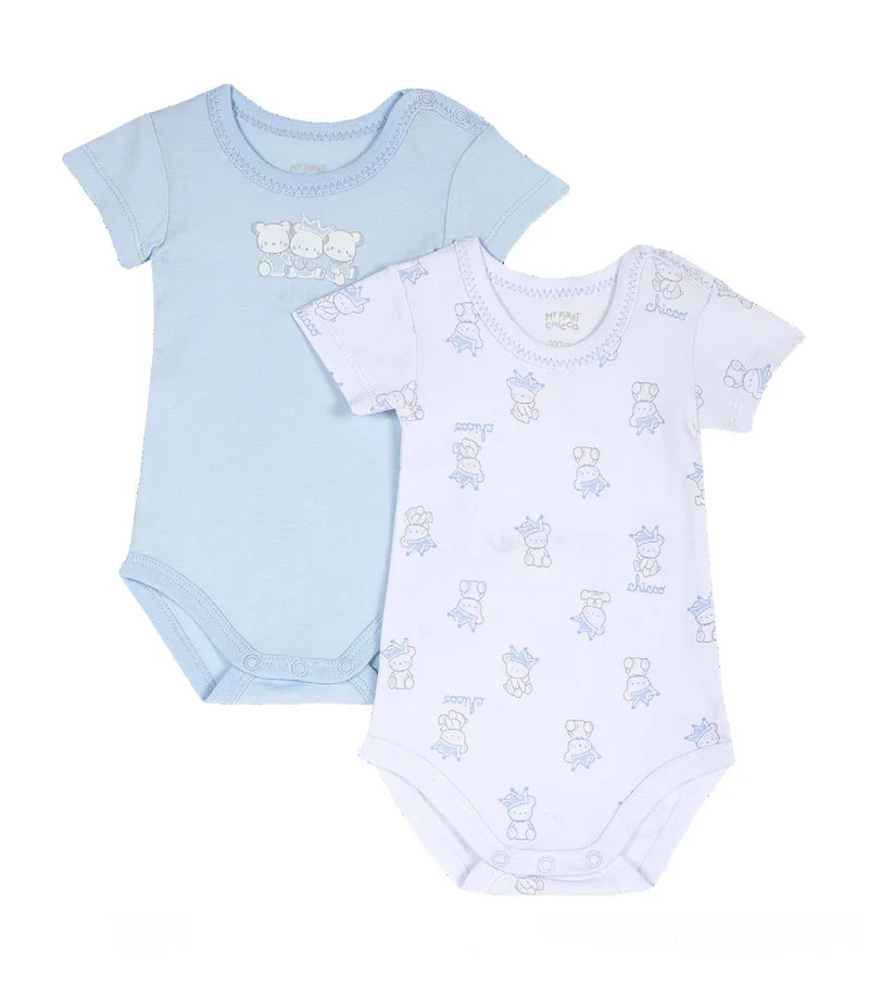 CHICCO Set of 2 Blue & White Bodysuits